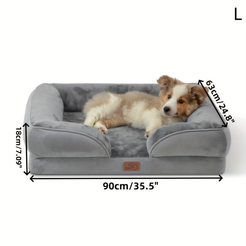 Medium, Large, XL Supportive Foam Pet Sofa Bed with Removable Washable Cover, Premium Lining and Non-Slip Base Cushion, Gray