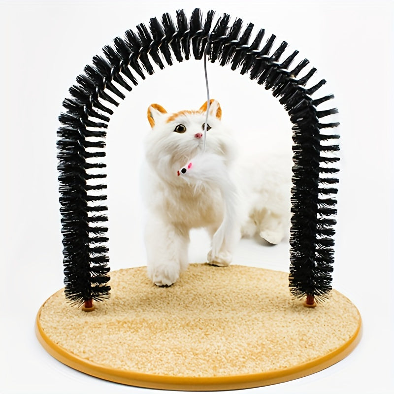 Self-Grooming Cat Arch Brush with Massage and Scratching Features - Durable Plastic Base with Gentle Bristles, Interactive Cat Toy for Hair Removal and Play