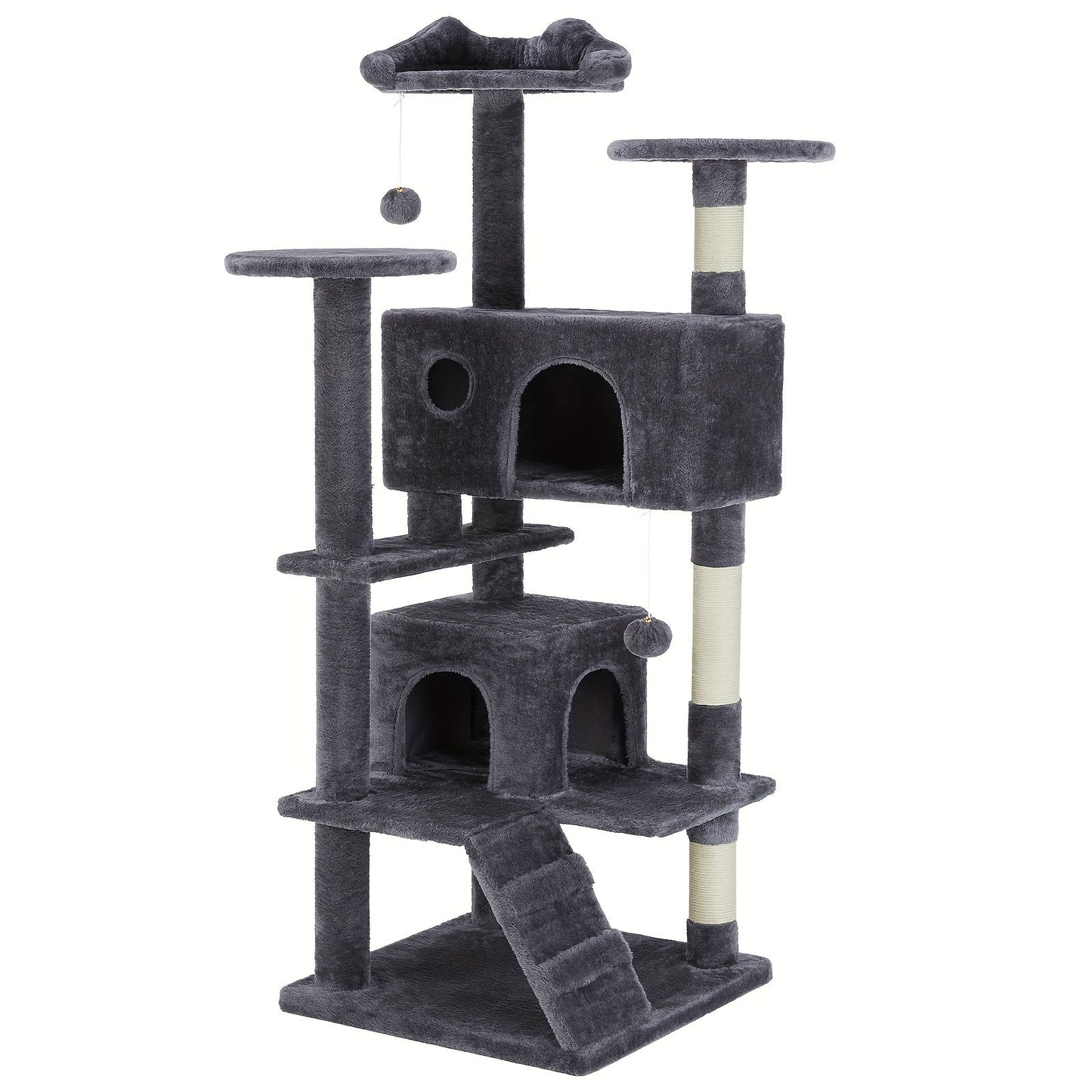 54in Large Multi-Level Cat Tree with Scratching Post, Climbing Ladder, Cat Furniture Condo House, Pet Toy Baskets, Bins & Containers for Indoor Cats