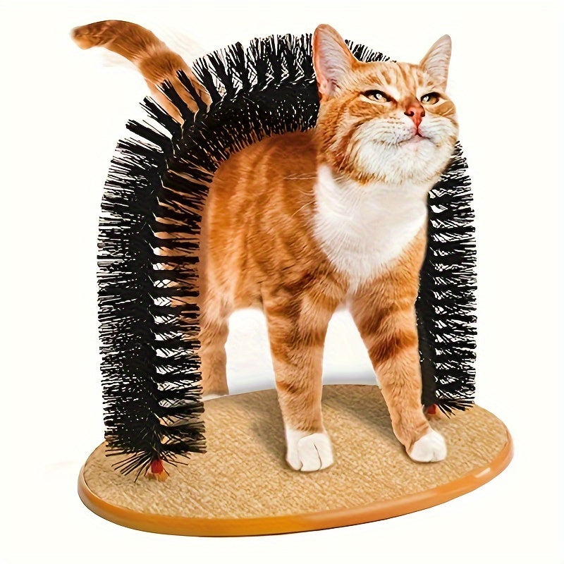 Self-Grooming Cat Arch Brush with Massage and Scratching Features - Durable Plastic Base with Gentle Bristles, Interactive Cat Toy for Hair Removal and Play