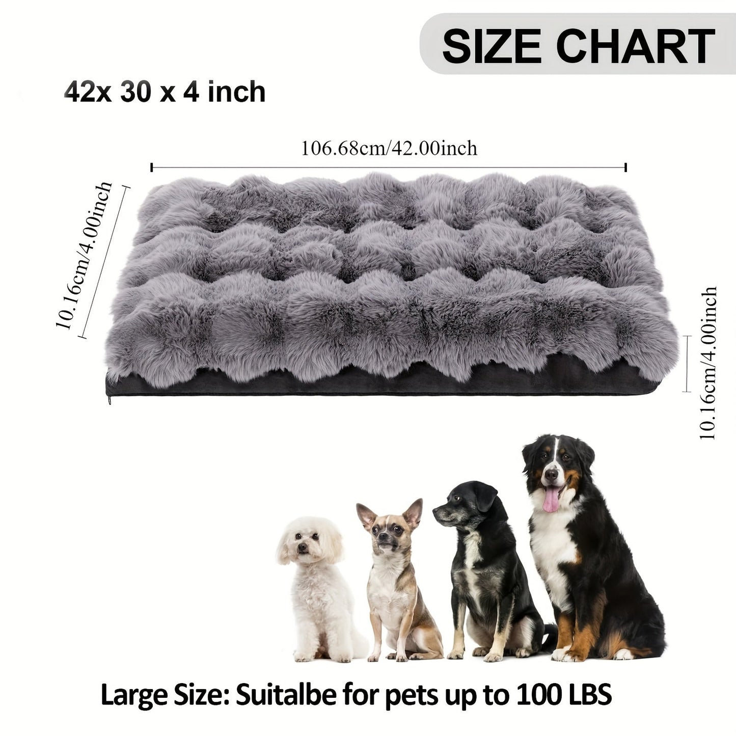 Extra Large Orthopedic Dog Bed, Soft Plush Faux Fur Fluffy Dog Mat with Removable Washable Cover & Anti-Slip Bottom Machine Washable