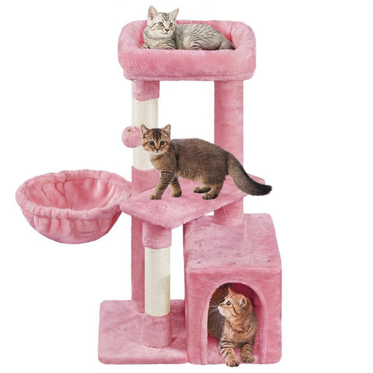 Freestanding Cat Tree, 34in Cat Tower, Multi-Level Cat Condo with Extra Scratch Boards and Sisal Posts as Kitty Activity Center for Living Room, Apartment, Home, Pink