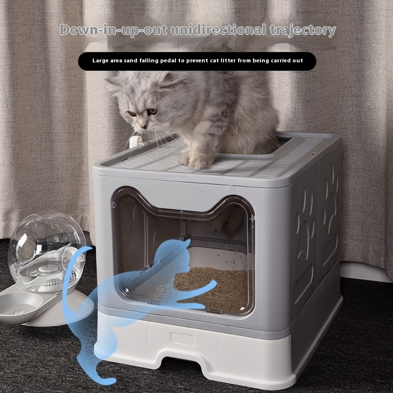 Large Folding Pet Litter Box, Enclosed Cat Litter Box, Drawer Type, Anti-Odor And Easy To Clean, Convenient, Space Saving And Hygienic Cat Litter Box Solution (Gray)