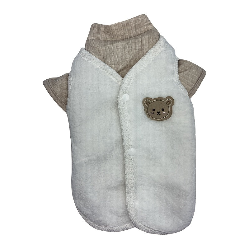 Two-piece Set of Cute Autumn and Winter Dog Bear Vest and Underwear, Cat Flannel Clothes for Small and Medium-Sized Dogs