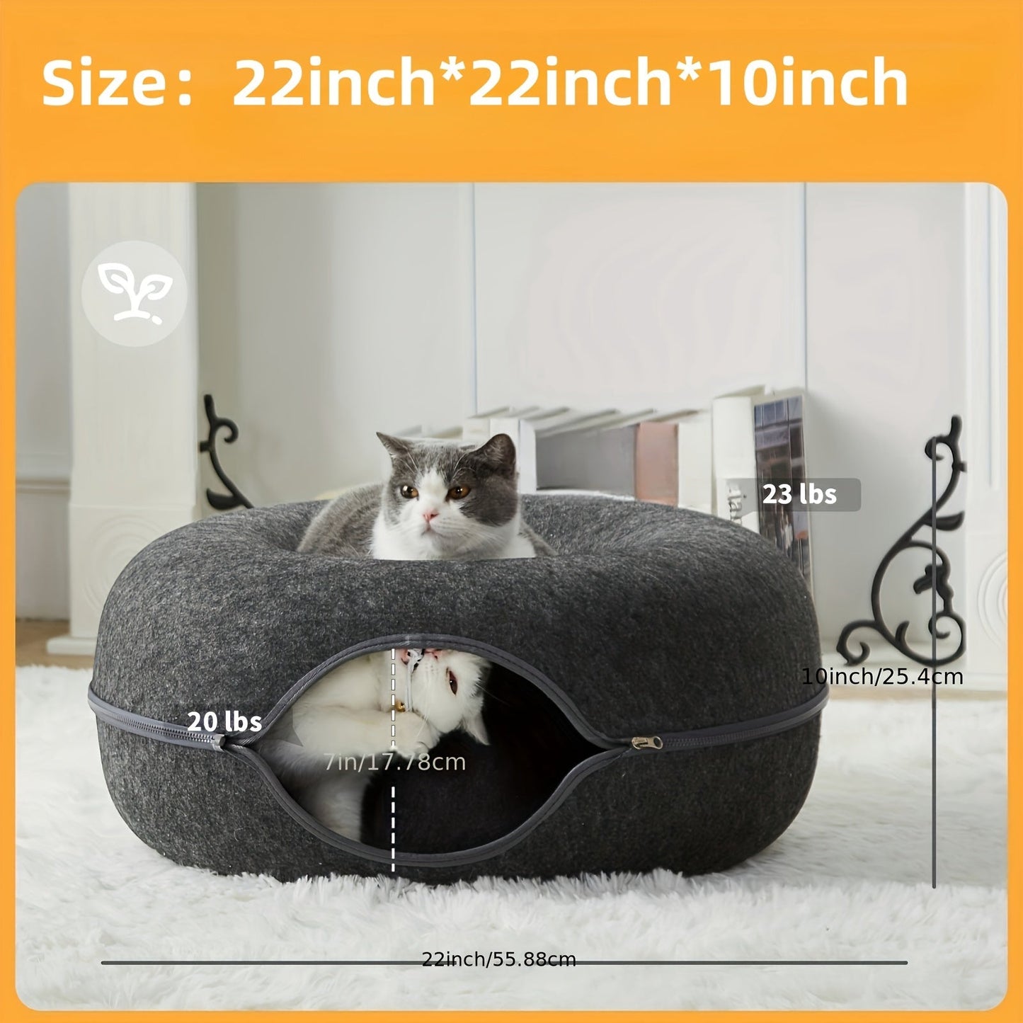 Cat Tunnel Bed with Toy Balls for Multiple Cats and Large Cats, Peekaboo Cat Litter for Indoor Cats, Large Donut Cat Bed and Litter Box, Large Tooth Zipper, Removable and Washable Scratching Cat Tunnel