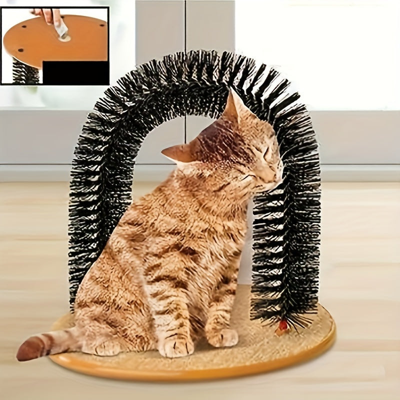 Self-Grooming Cat Arch Brush with Massage and Scratching Features - Durable Plastic Base with Gentle Bristles, Interactive Cat Toy for Hair Removal and Play