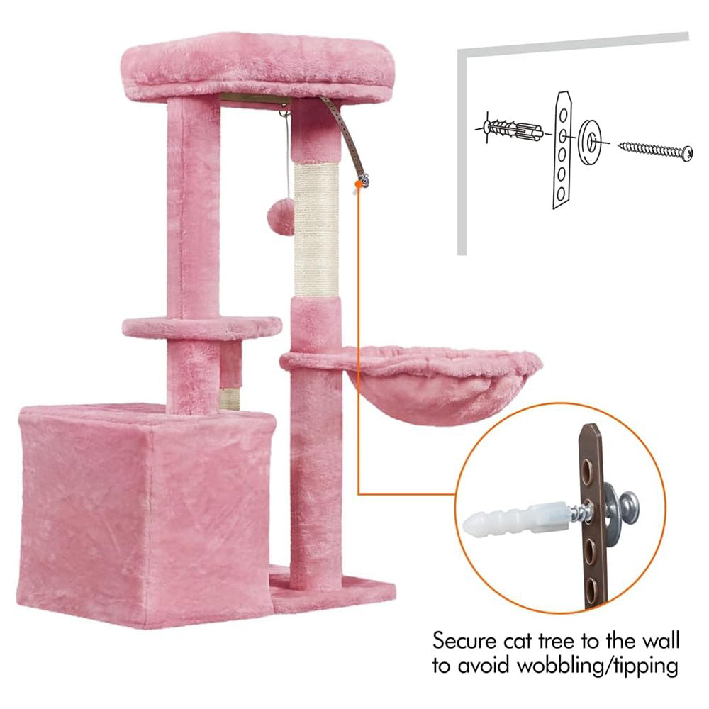 Freestanding Cat Tree, 34in Cat Tower, Multi-Level Cat Condo with Extra Scratch Boards and Sisal Posts as Kitty Activity Center for Living Room, Apartment, Home, Pink